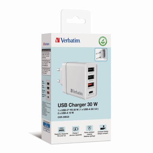 Punjač zidni Verbatim #49701 1xUSB-C/PD 20W/1xUSB-A QC 3.0/2xUSB-A 10W, EU, bijeli slika 2