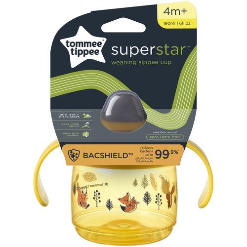 Tommee Tippee Superstar "WEANING SIPPEE" šalica s usnikom i poklopcem, 190 ml, 4MJ+, Žuta slika 1