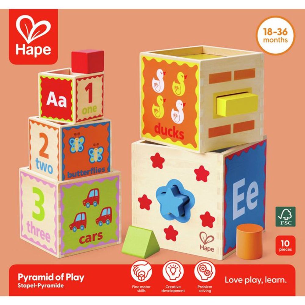 Hape Drvene kocke i sorter oblika Pyramid of Play slika 8