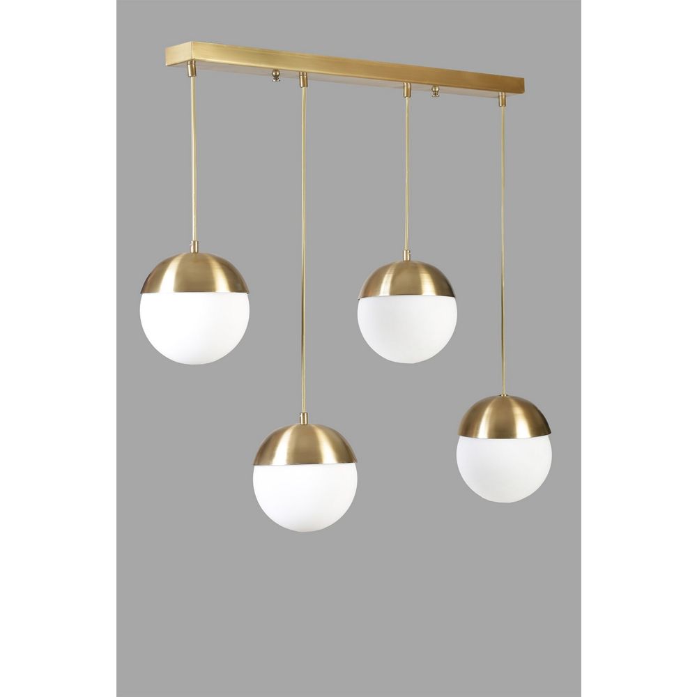 Küre 4 Lü Sıralı Eskitme Beyaz Camlı Sarkıt Gold - Bijeli Luster slika 3