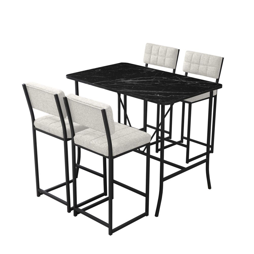 Retro Bar Stol i Stolice Set (5 Komada) - Krem i Crna slika 3