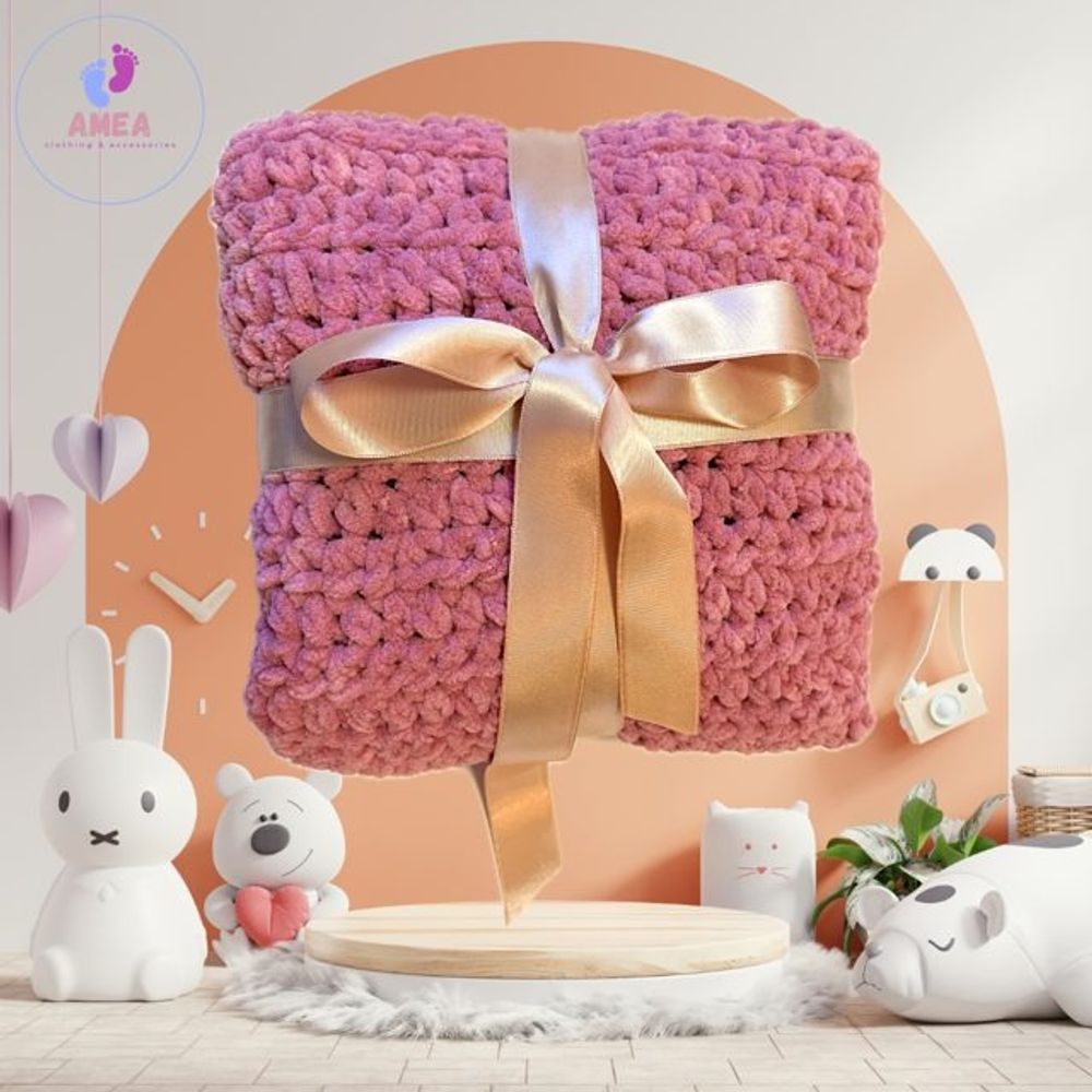 AMEA Pletena dekica Puffy 70x80cm, Pink slika 3