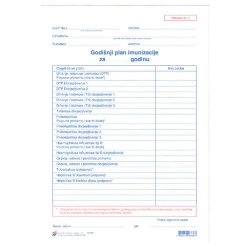 III-6-19/A GODIŠNJI PLAN IMUNIZACIJE (Obrazac 3); List, 21 x 29,7 cm slika 1