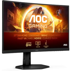 AOC Monitor LED CQ27G4X Gaming 27 inch QHD curved monitor, 180 Hz, 0.5 ms, FreeSync Prem., HDR10 (2560x1440, DisplayPort, 2x HDMI) black/gray