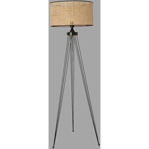 Star Siyah Lambader Silindir Rattan Abajurlu Black Floor Lamp slika 3