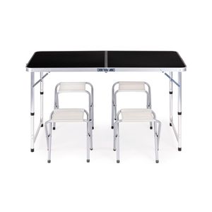 ModernHome Sklopivi sto za kampovanje + 4 stolice crni HTA120R+4S BLACK
