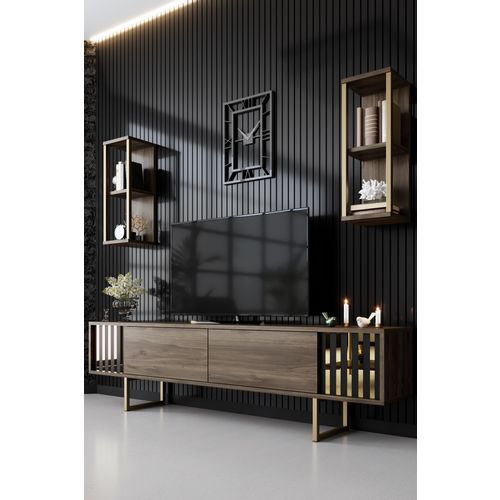 Woody Fashion Komoda za TV, Gold Line - Walnut, Black slika 1