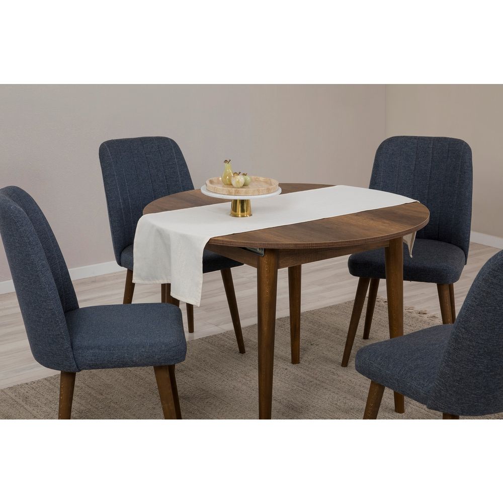Vina 1048 - Set produžive stola i stolica u orahu, tamnoplavi slika 3