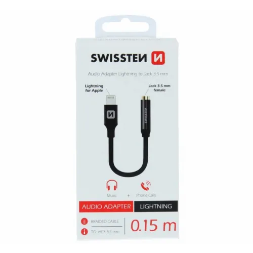 Swissten Audio adapter Lightning/3,5mm 0,15m crna slika 2