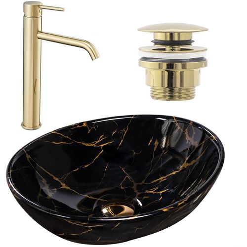 SET SOFIA BLACK MARBLE + PIPA VISOKA LUNGO L.GOLD + ČEP L.GOLD slika 10