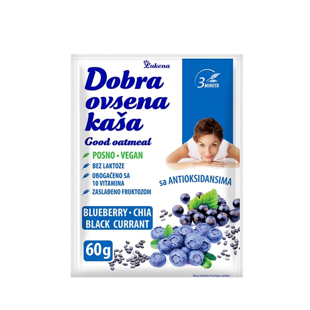 Dobra ovsena kaša Borovnica crni ribiz chia 60g slika 1