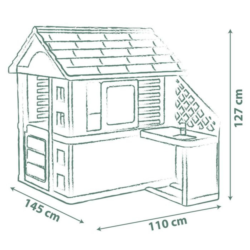 Smoby Kućica Pretty sa ljetnom kuhinjom i posuđem, Zelena slika 5