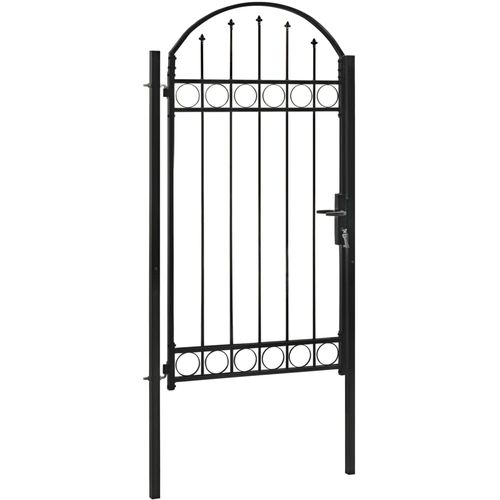 Vrata za ogradu s lučnim vrhom čelična 100 x 250 cm crna slika 2
