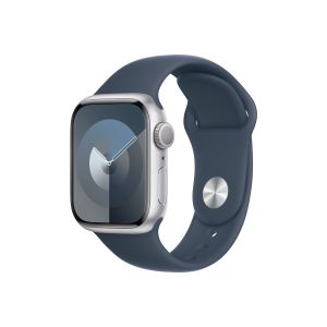 Apple Watch S9 GPS 41mm Silver Alu Case w Storm Blue Sport Band - M/L ( mr913se/a)