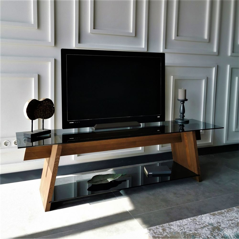 TV stalak TV201 Walnut u crnoj boji slika 3