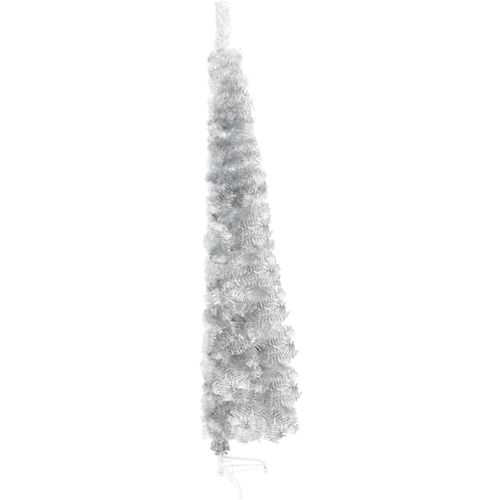 Tanka umjetna polovica božićnog drvca sa stalkom srebrna 150 cm slika 5