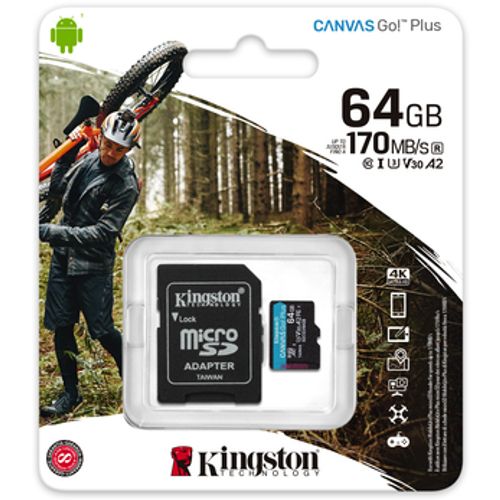 Kingston SDCG3/64GB MicroSD 64GB, Canvas Go! Plus, Class10 UHS-I U3 V30 A2, Read up to 170MB/s, Write up to 70MB/s, for 4K and FullHD video recording, w/SD adapter slika 3