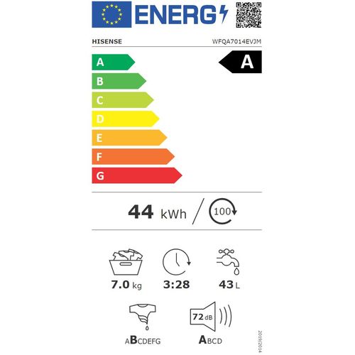 Hisense WFQA7014EVJM veš mašina, Inverter PowerDrive, 7 kg, 1400 rpm, dubina 54 cm slika 6