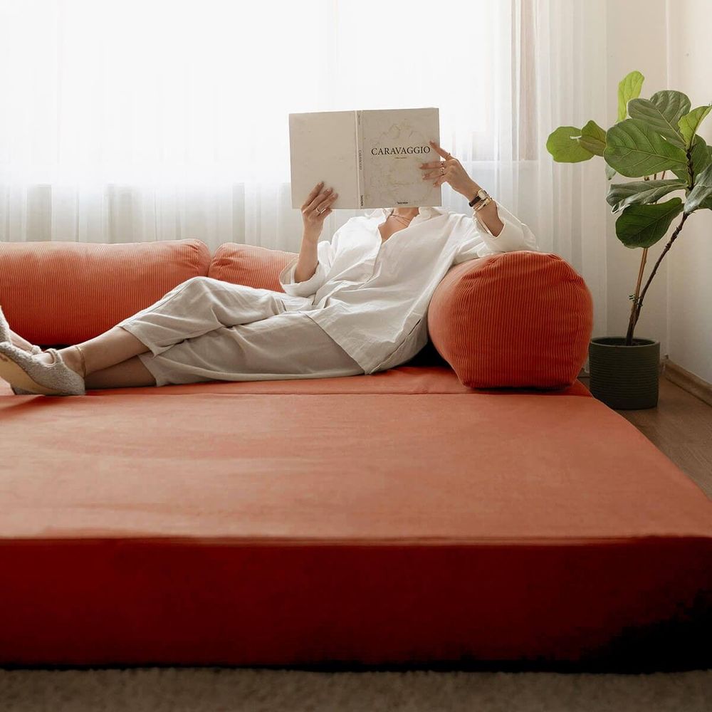 Nook - Sofa na razvlačenje s cvjetovima nara u crvenoj boji slika 4