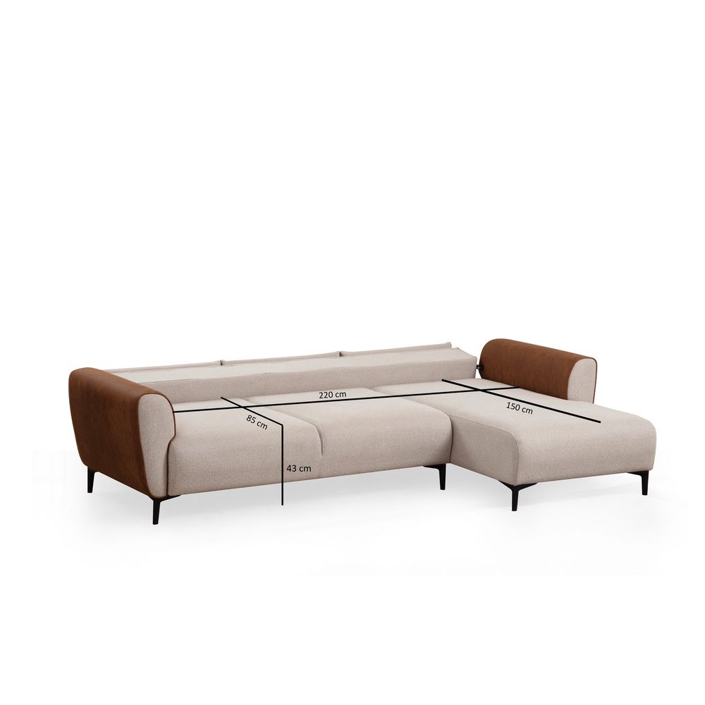 Ugaona Sofa na Razvlačenje Aren Right - Bež, Cimet Bež slika 12