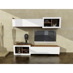 Woody Fashion TV jedinica, Bijela boja Orah, Prag - White, Walnut