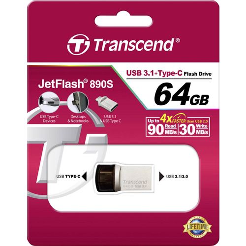 Transcend TS64GJF890S USB 64GB JetFlash 890S, USB3.1, USB Type-C, OTG, 90/30 MB/s, Metalic, Ultra slim, Silver slika 4