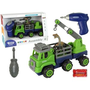 Dječji DIY kamion transporter dinosaura raptora s odvijačima, zeleni