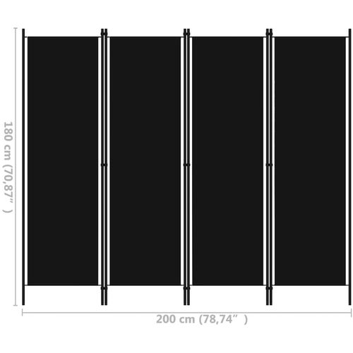 Sobna pregrada s 4 panela crna 200 x 180 cm slika 18