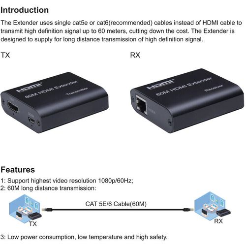 HDMI Extender resiver 60m CATE5E/6 KT-HEX23 slika 4