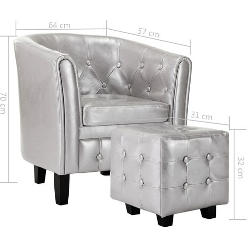 Fotelja od umjetne kože s osloncem za noge srebrna slika 40