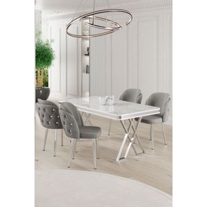 Rigel - Set Trpezarijskog Stola i Stolica (5 Komada) - Bijela, Hrom, Siva