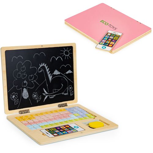 EcoToys edukativni laptop za crtanje 2u1 sa 78 magneta rozi slika 2