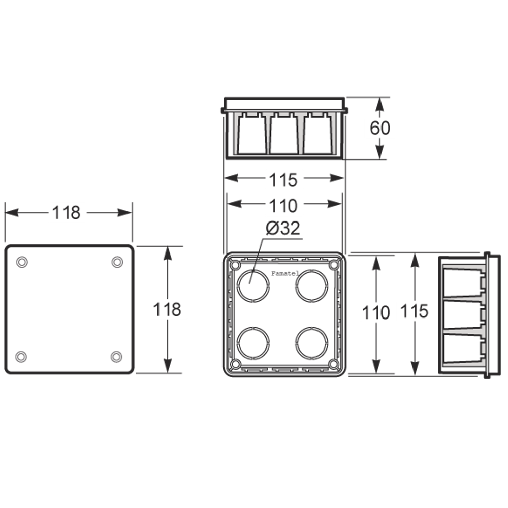 Famatel Razvodna kutija podžbuk 100x100, IP30 - 3201-RKP/100x100 slika 2