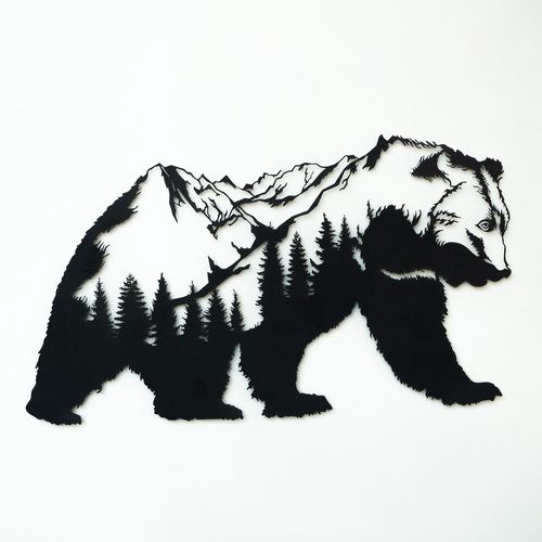 Landscape Bear Metal Wall Art - APT626 Black Decorative Metal Wall Accessory slika 2