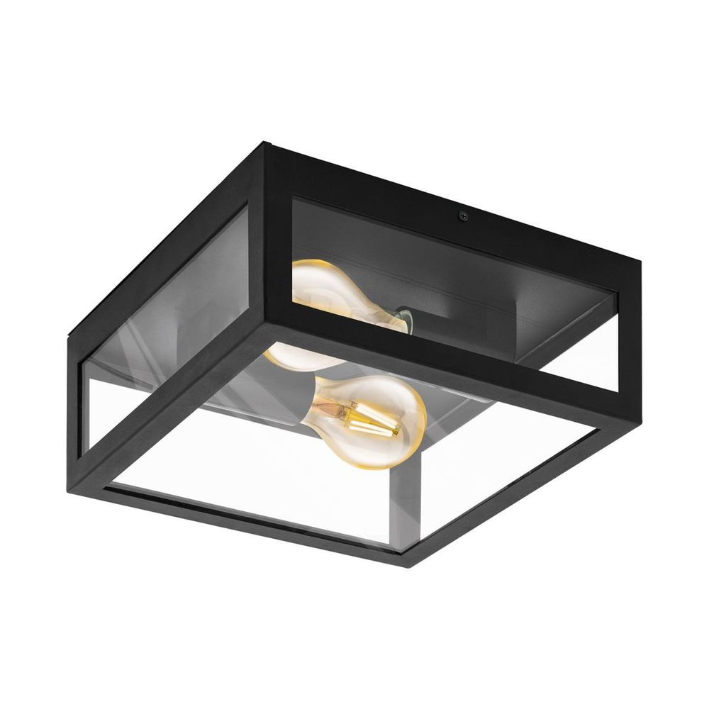 Eglo Amezola Zidna/Stropna Lampa - E27, IP44, Crna/Čelik/Staklo slika 1