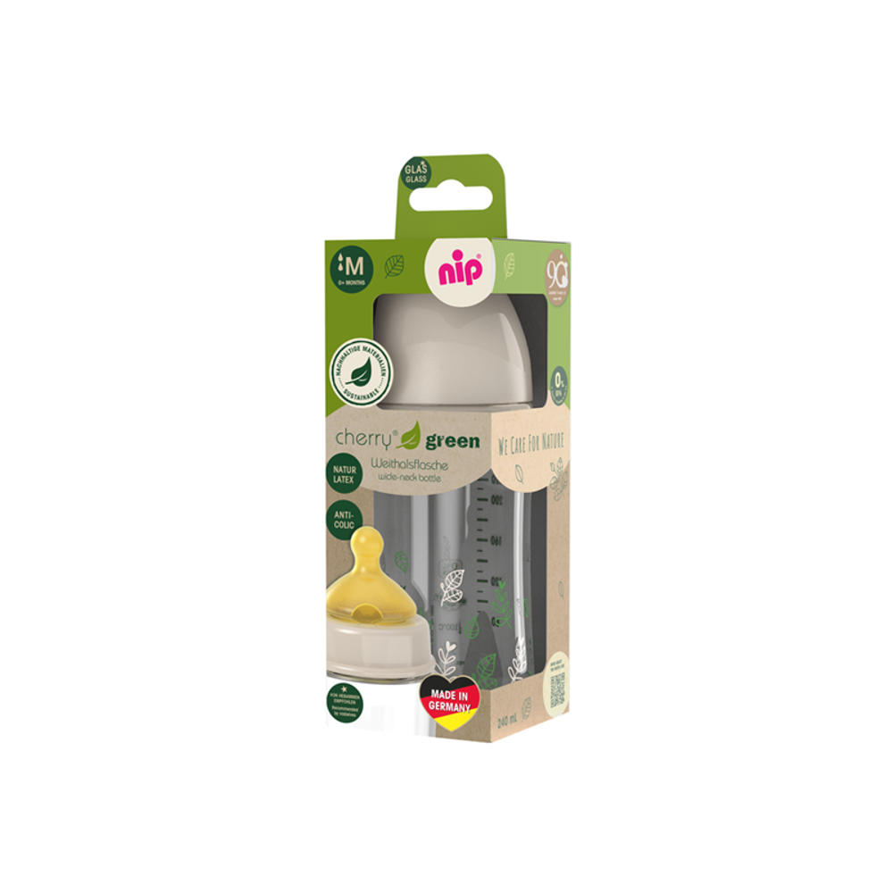 nip® Staklena flašica širokog grla Cherry Green 240ml 0m+, Beige slika 4