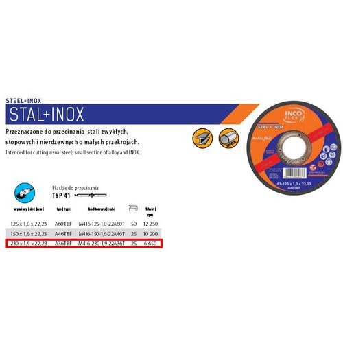Incoflex rezna ploča za metal 230 x 1,9mm INOX slika 1