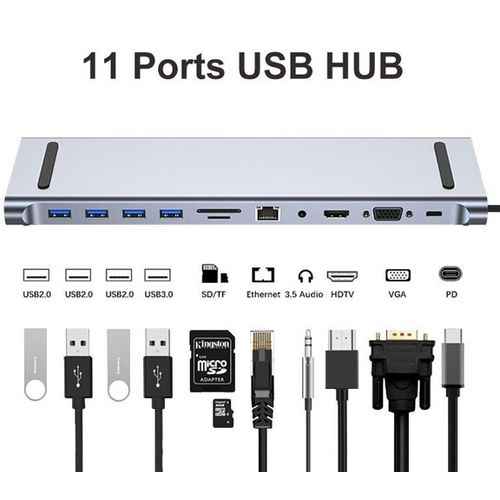 Linkom Adapter TIP-C HUB na 4xUSB +SD/micro+RJ45+ HDMI+ VGA+ PD+ Audio slika 1