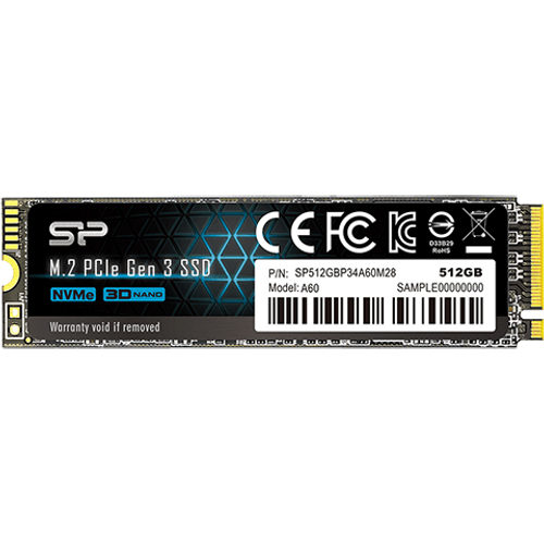 Silicon Power SP512GBP34A60M28 M.2 NVMe 512GB SSD, A60, PCIe Gen3x4, Read up to 2,200 MB/s, Write up to 1,600 MB/s (single sided), 2280 slika 1