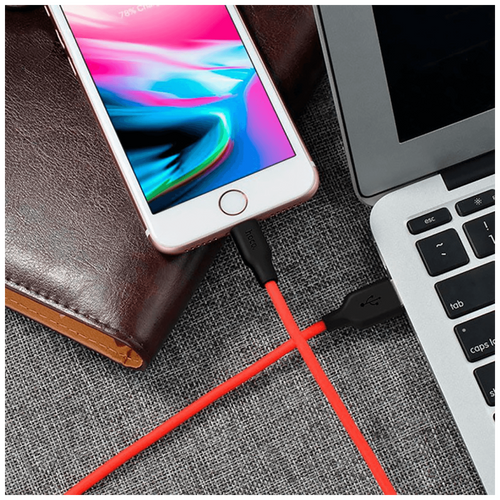 hoco. USB kabel za iPhone, silikonski, 1.2 met., 2 A, crno/crvena - X21 Silicone Lightning, Black/Red slika 5