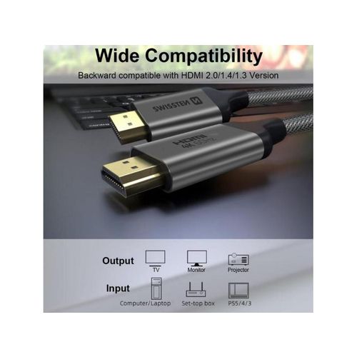 SWISSTEN kabel HDMI 2.0, 60Hz, 18GB/s, 4K, do 21:9, 2m, pozlaćeni konek, crni slika 9