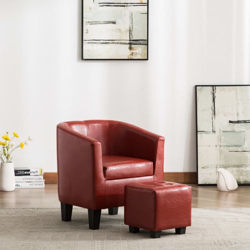 Fotelja od umjetne kože s osloncem za noge crvena boja vina slika 18