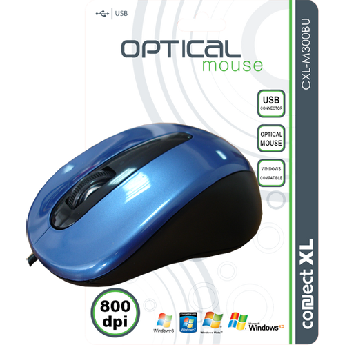 Connect XL Miš optički,  800dpi, USB, plava boja - CXL-M300BU slika 1