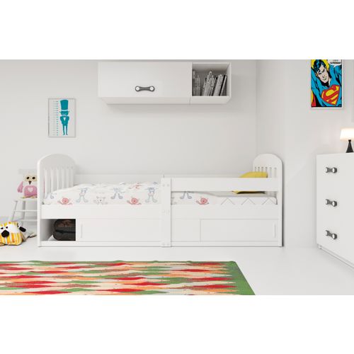 Drveni dječji krevet KLASIK s kliznom ladicom - 160x80cm - bijeli - crni slika 2
