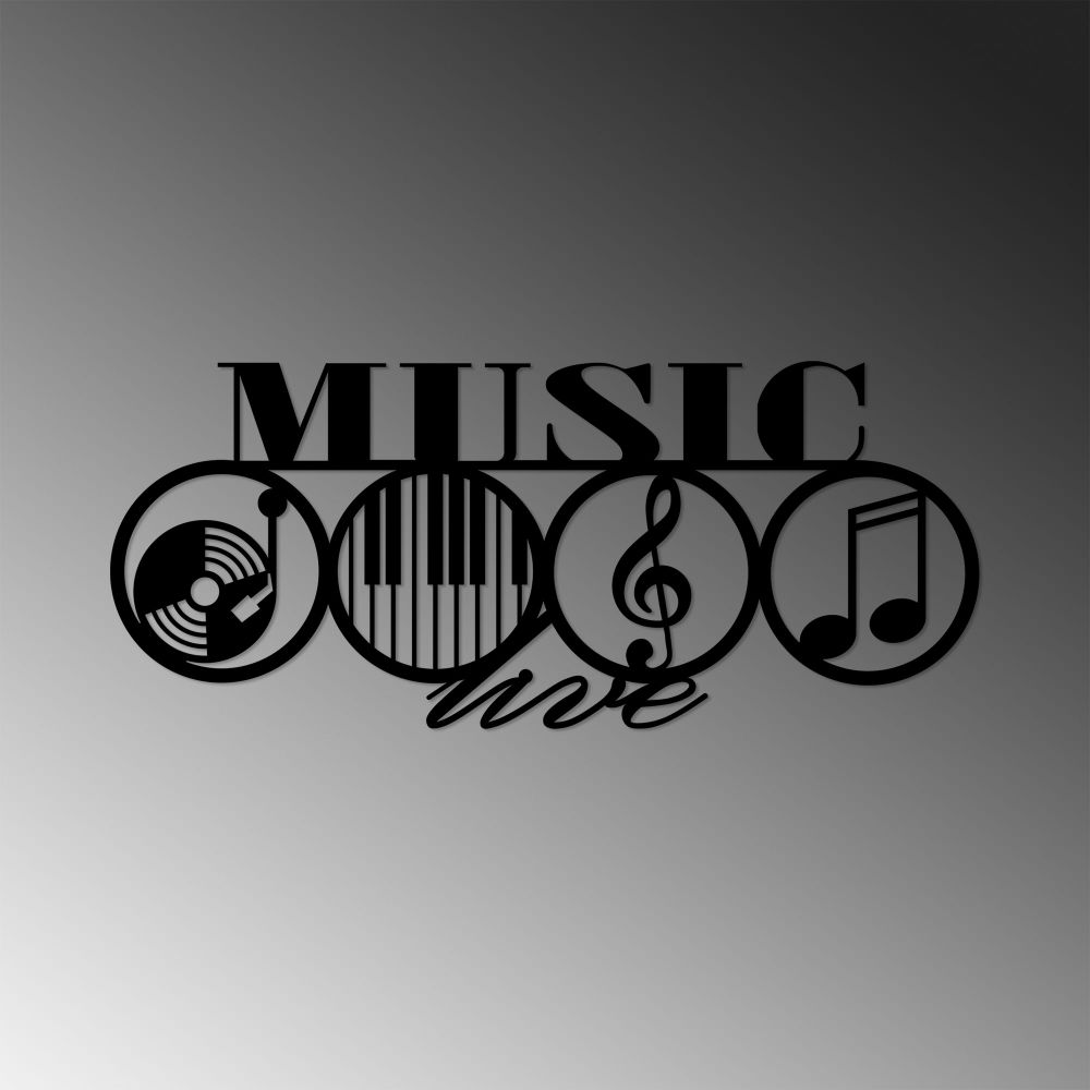 Dekorativni Metalni Zidni Ukras 'Music - 467' u Crnoj Boji slika 4