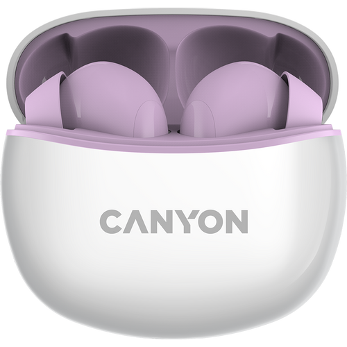 Canyon TWS-5 Bluetooth headset, with microphone, BT V5.3 JL 6983D4, Frequence Response:20Hz-20kHz, battery EarBud 40mAh*2+Charging Case 500mAh, type-C cable length 0.24m, size: 58.5*52.91*25.5mm, 0.036kg, Purple slika 1