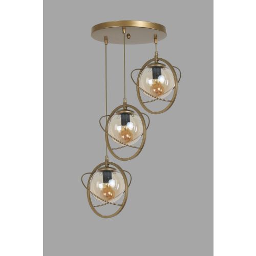 Nepal 3 Lü Tepsili Eskitme Bal Camlı Sarkıt Antique Chandelier slika 1