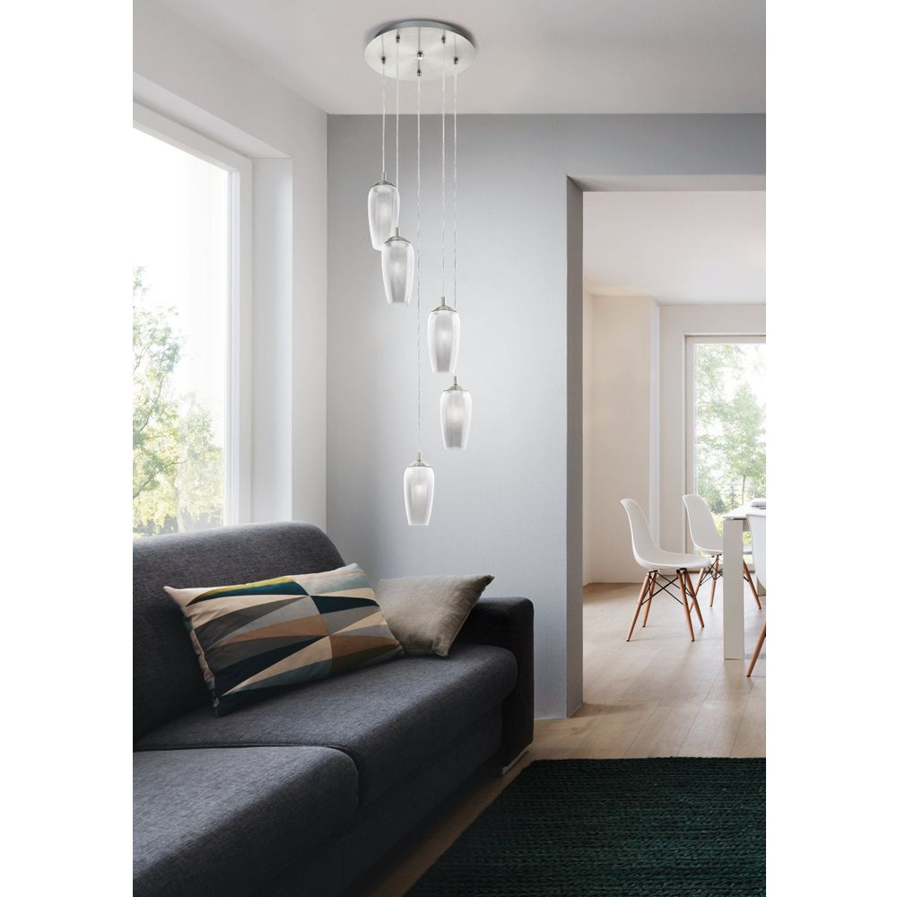 Eglo Farsala visilica/5, led, g9, 5x3w, 5x360lm, nikl-mat/staklo sivo  slika 6