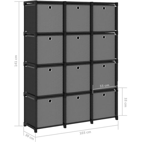 Police za izlaganje s 12 kutija od tkanine 103x30x141 cm crne slika 8