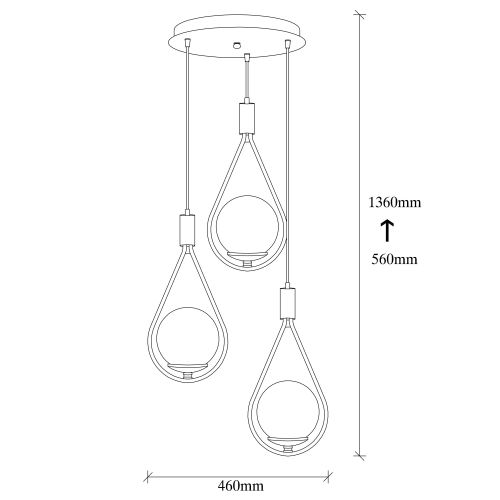 Opviq Vislica MUDONI 3 crna, metal- staklo, promjer 45 cm, visina 136 cm, promjer kugli 15 cm, E27 40 W, Mudoni - MR - 938 slika 5